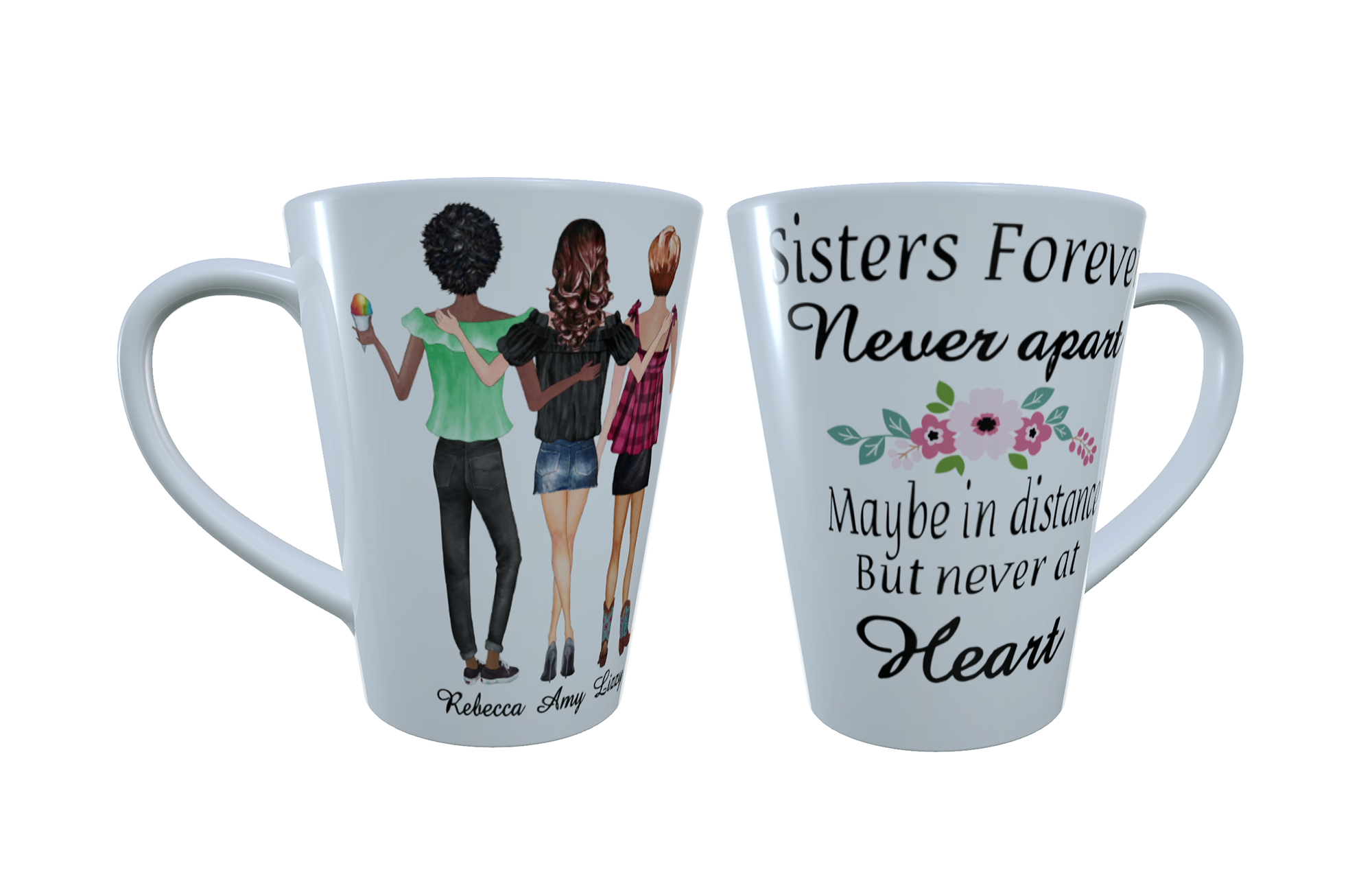 Summer Days Sisters Forever Latte Mug, Custom Sisters Latte Mug - Click Image to Close